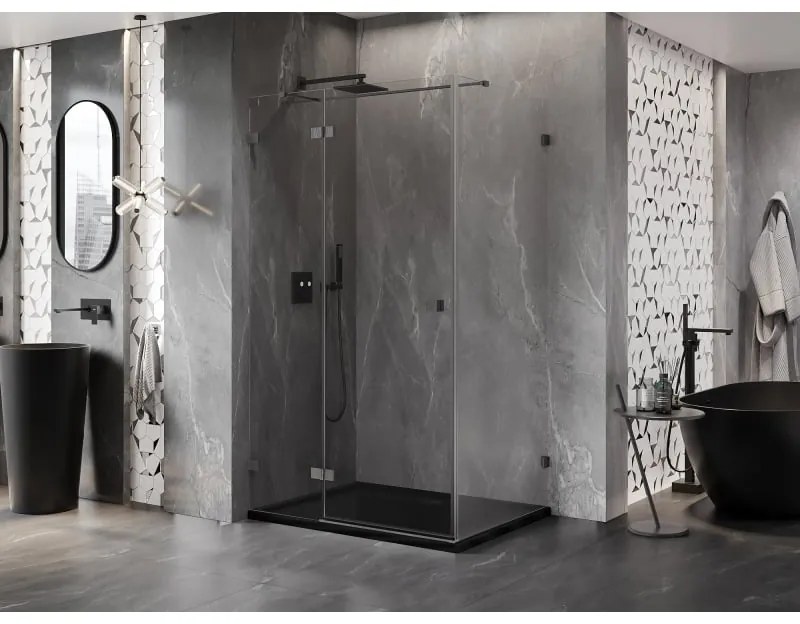 Mexen Lunar T, sklápací sprchový kút ľavý 130 x 70 cm, 8mm číre sklo, profil grafit brúsený, 834T-130-070-66-00-L