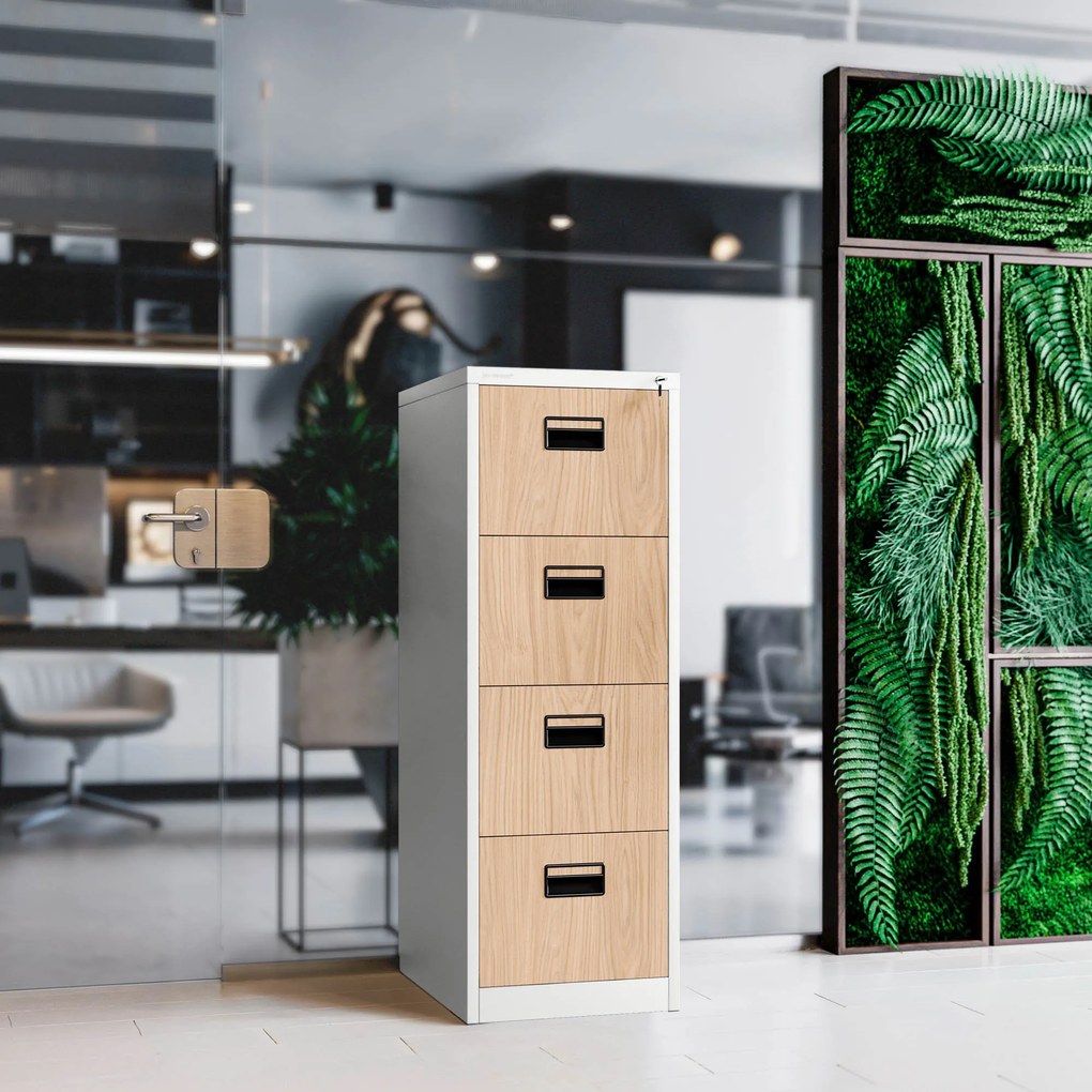Kovová kartotéková skriňa so 4 zásuvkami, biela/dub Sonoma, 460x1320x620 mm: SARA Eco Design