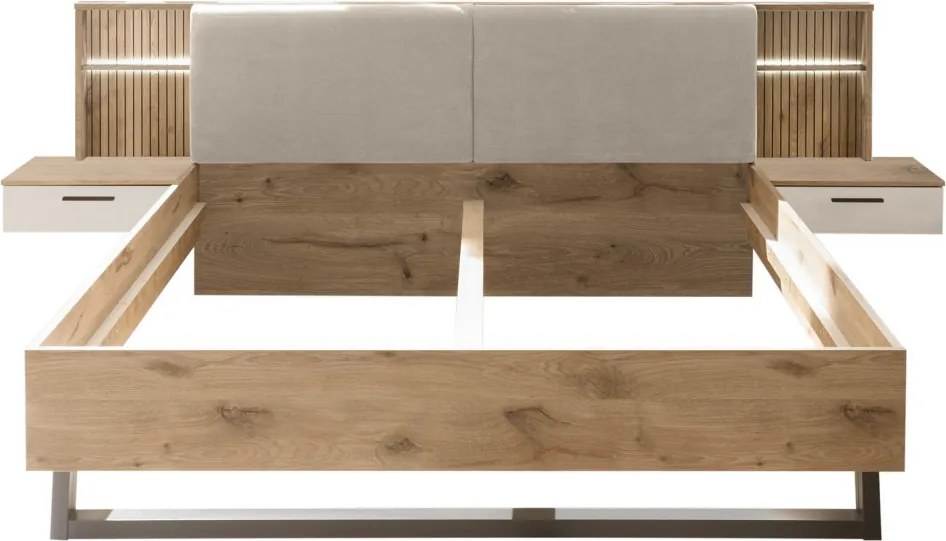 Posteľ s nočnými stolíkmi Daria 180x200 cm, dub/biela, s osvetlením