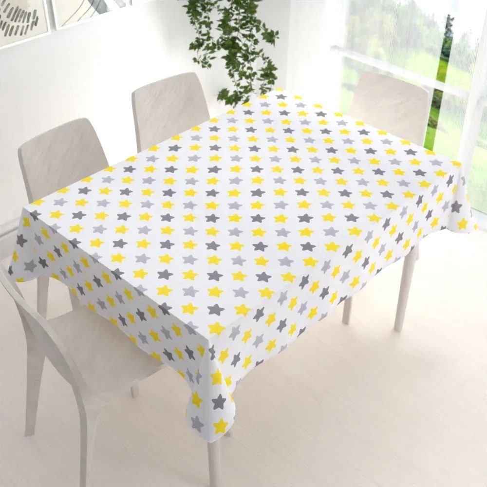 Biante Detský bavlnený obdĺžnikový obrus Sandra SA-203 Žlto-sivé hviezdy 80x120 cm