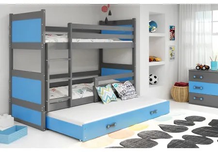Detská poschodová posteľ s výsuvnou posteľou RICO 160x80 cm Sivá Biela