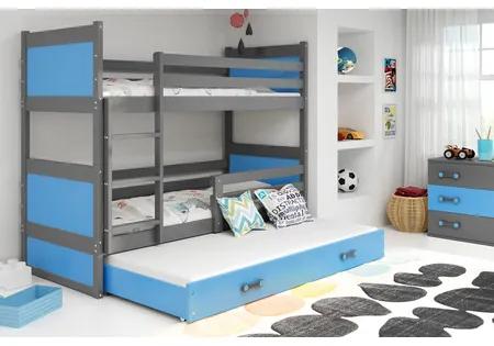 Detská poschodová posteľ s výsuvnou posteľou RICO 160x80 cm Sivá Sivá