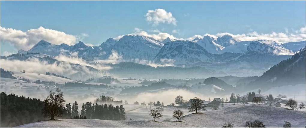 Obraz zasnežených hôr (120x50 cm)