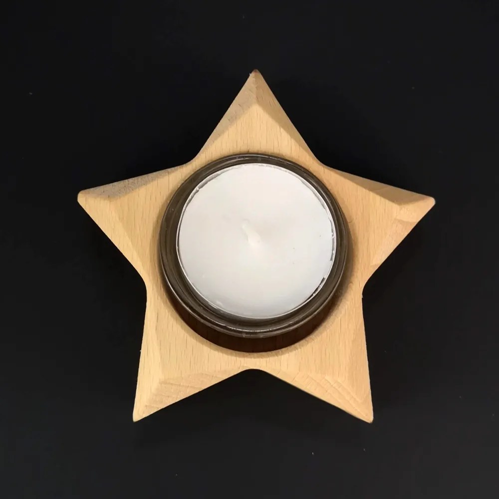 AMADEA Drevený svietnik v tvare hviezdy, masívne drevo, 10x3 cm