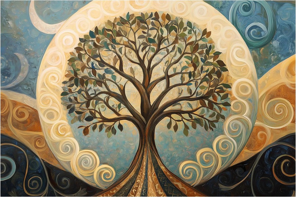 Obraz – Strom života a špirály (90x60 cm)