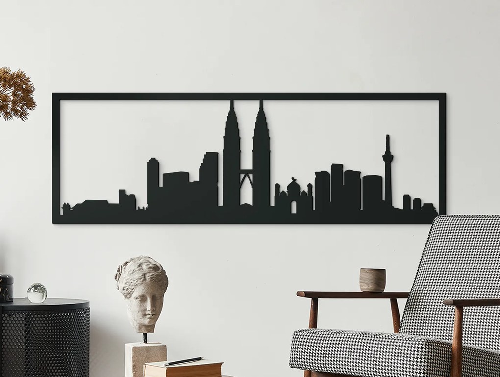 drevko Obraz Kuala Lumpur panoráma Rozmer obrazu: 29,5 x 89 cm, Farba dekorácie: Čierna