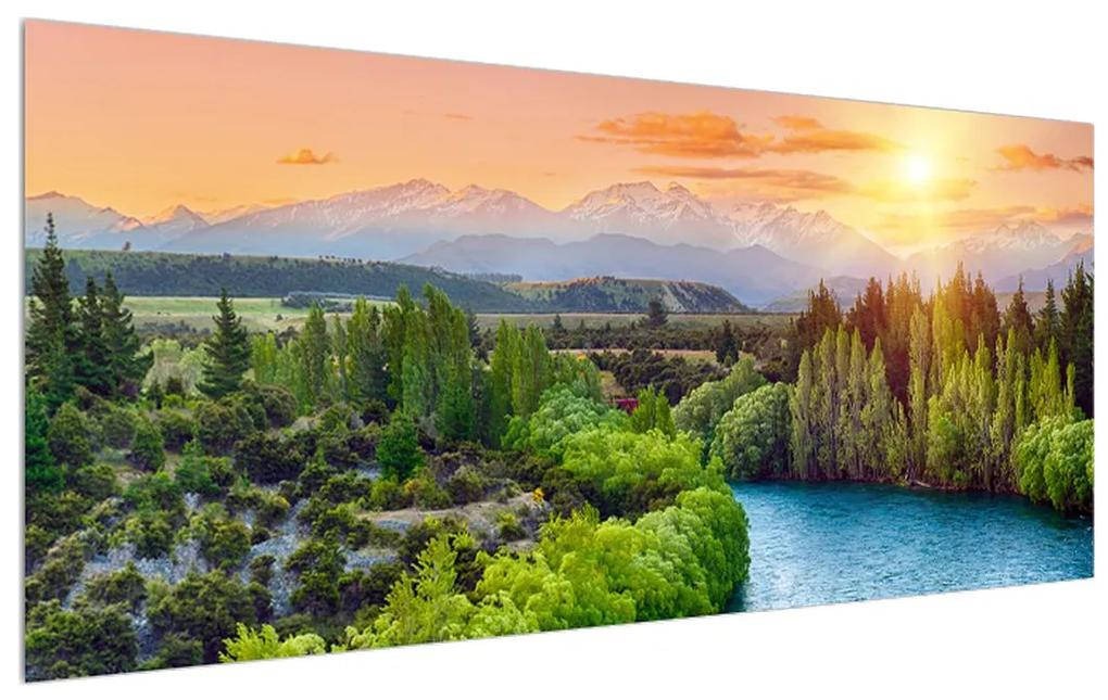 Obraz lesnej horskej krajiny (120x50 cm)