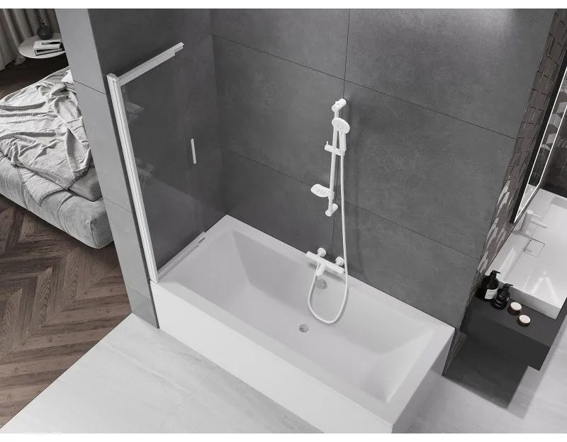 Mexen Fox, 2-krídlová posuvná vaňová zástena 85 × 150 cm, 5mm číre sklo, biely profil, 891-085-002-20-00