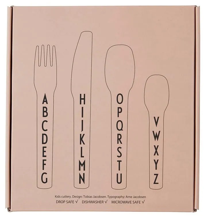 4-dielna súprava ružových detských príborov Design Letters