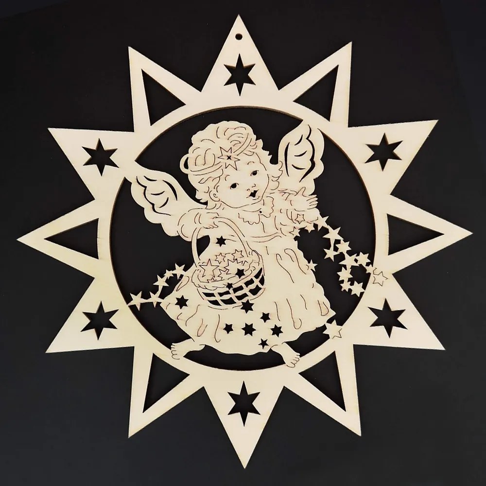 AMADEA Drevená ozdoba hviezda s anjelom 20 cm