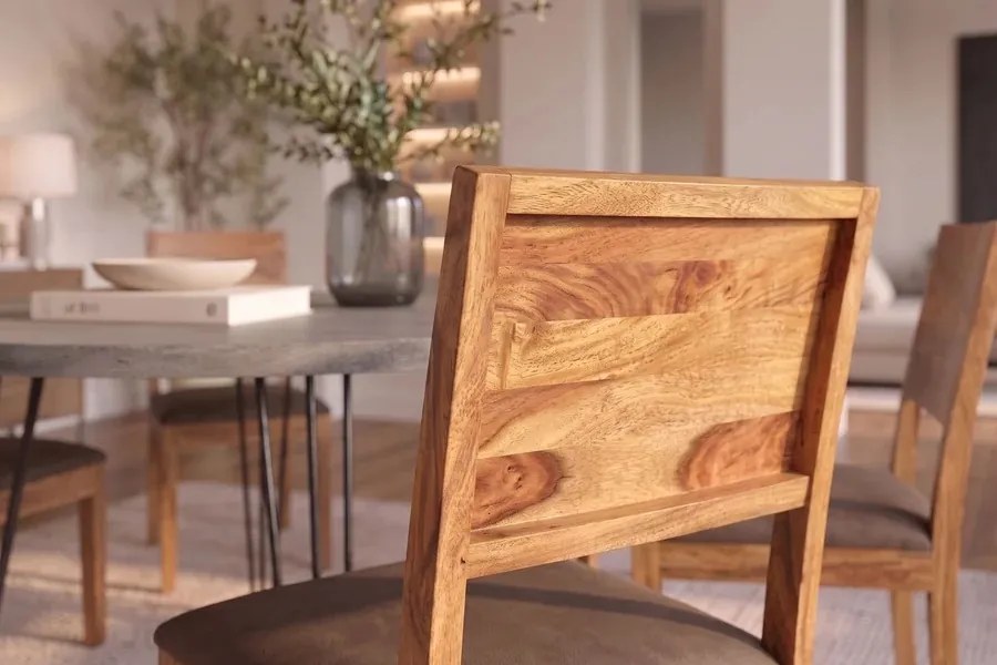 Dizajnová stolička Timber II Sheesham / hnedé mikrovlákno