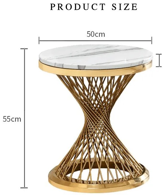 OKRÚHLY KONFERENČNÝ STOLÍK AUDREY BIELY MRAMOR + ZLATÝ 50 cm