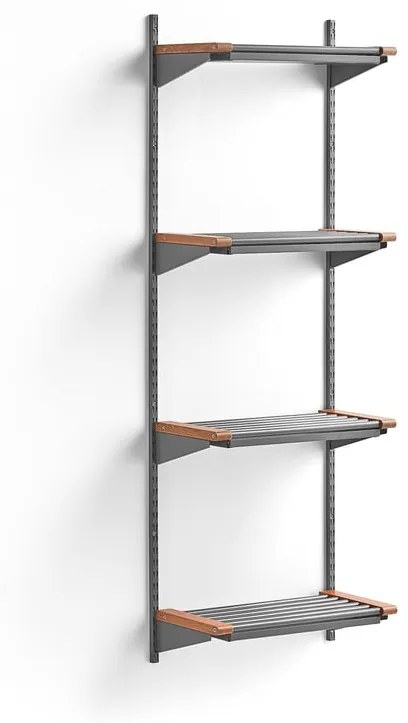 Regál na topánky JEPPE so 4 policami, základná sekcia, 1790x600x310 mm, strieborná/dub