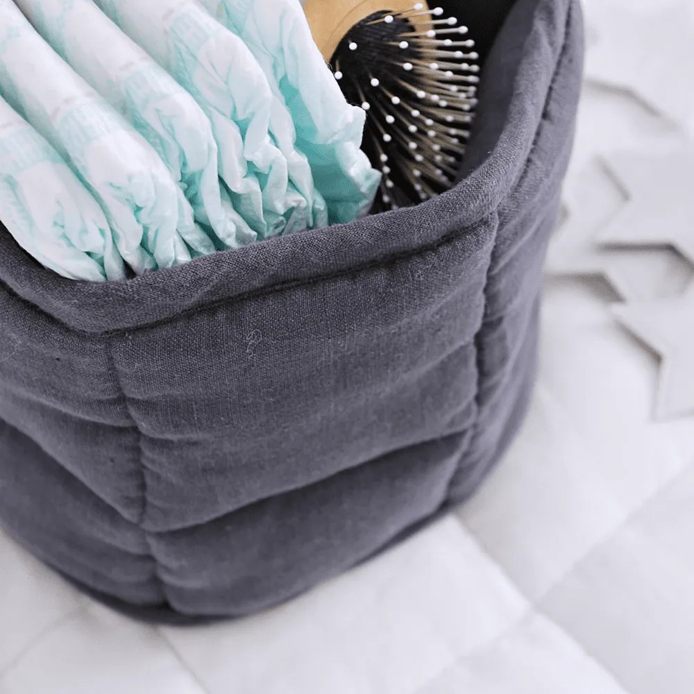 Ľanový prešívaný košík grafitová o 20 cm