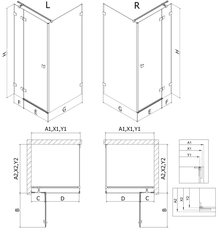 Mexen Lunar T, sklápací sprchový kút ľavý 135 x 110 cm, 8mm číre sklo, grafitový profil, 834T-135-110-95-00-L