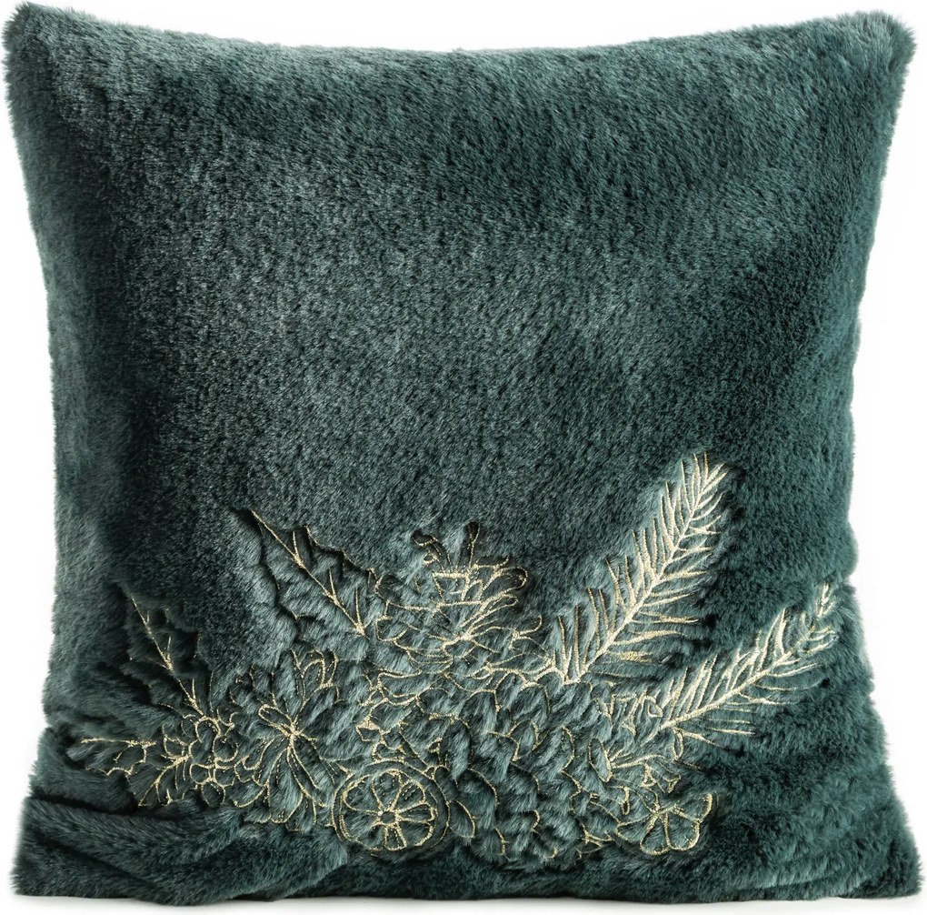 CHLPATÁ VIANOČNÁ DEKORAČNÁ OBLIEČKA NA VANKÚŠ TWIG 45X45 CM TMAVOZELENÁ
