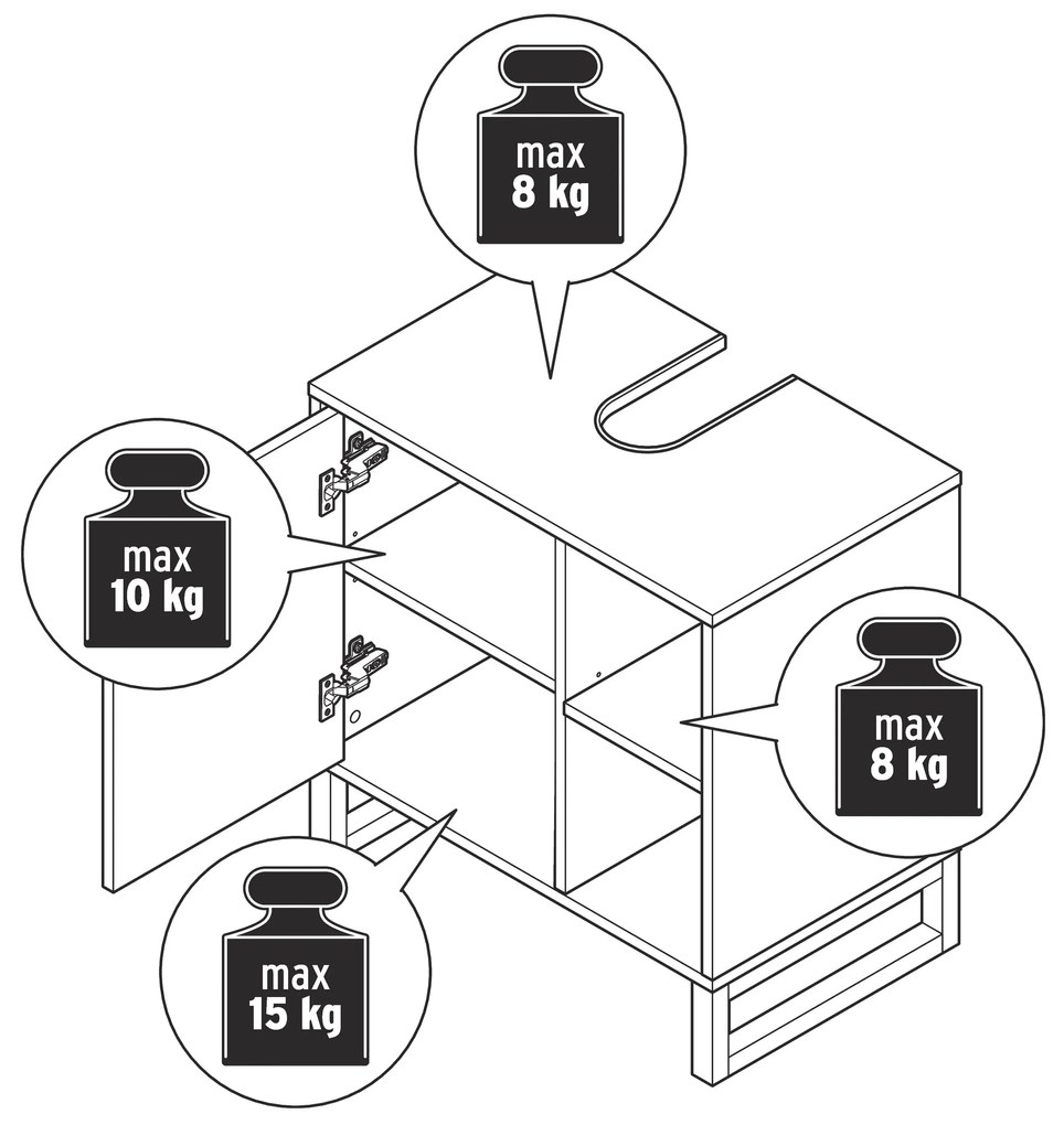 Umývadlová skrinka s dvierkami a poličkou naboku