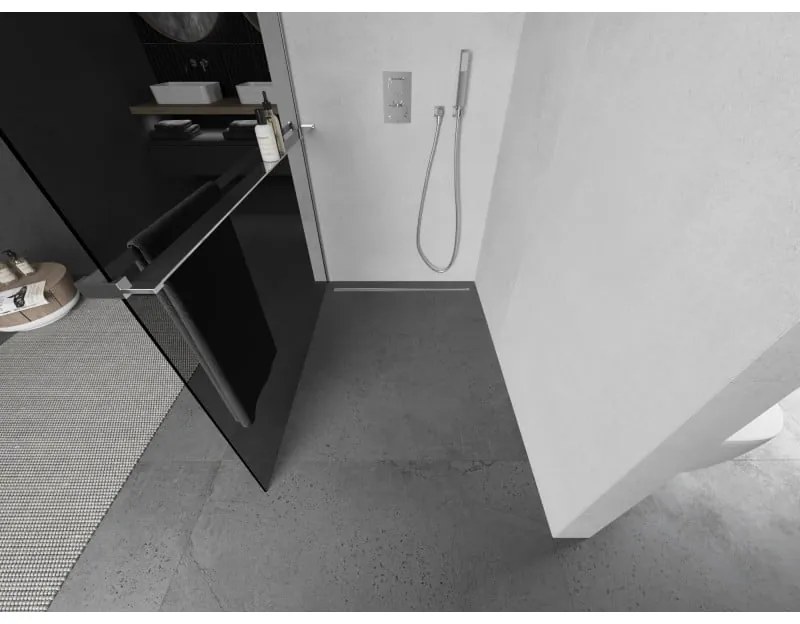 Mexen Kioto+, sprchová zástena s poličkou a držiakom na uteráky 100 x 200 cm, 8mm šedé sklo, chrómový profil, 800-100-121-01-40