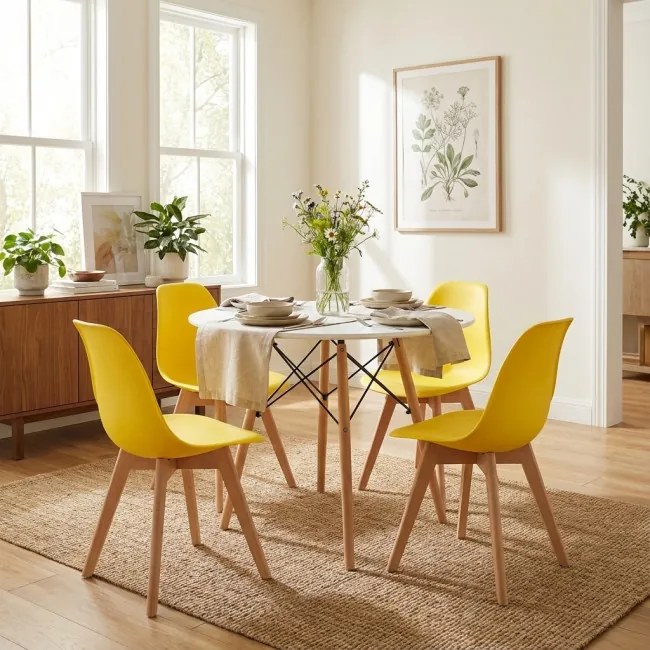 Set styroch jedálenských stoličiek KITO žlté / naturálne nohy (4 ks)