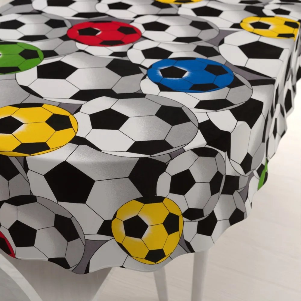 Biante Detský bavlnený oválny obrus Sandra SA-580 Farebné a sivé futbalové lopty 80x120 cm