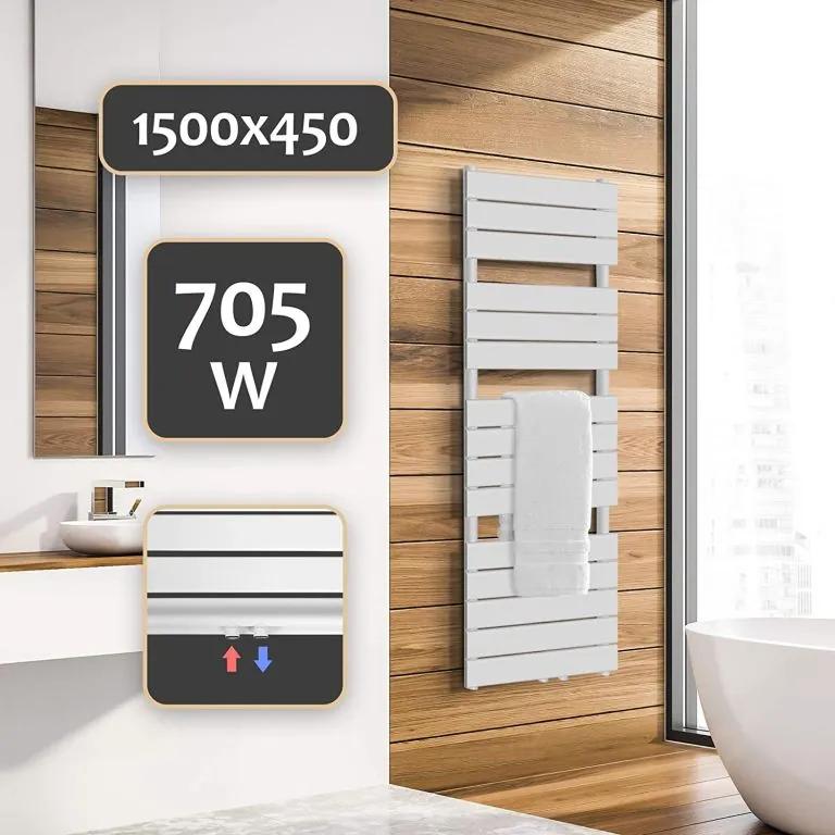 Kúpeľňový radiátor 1500 x 450 mm, biely