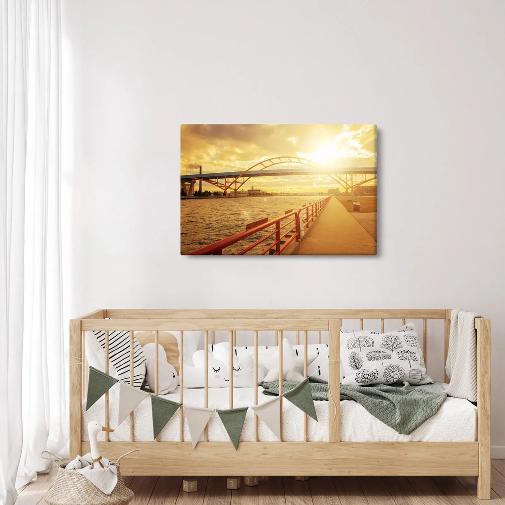 Obraz mosta pri západe slnka (90x60 cm)