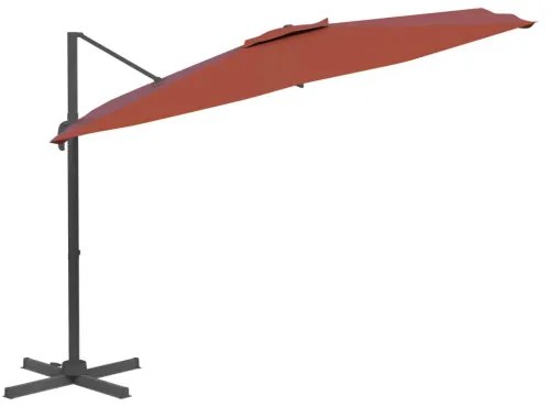 vidaXL Závesný slnečník s hliníkovou tyčou tehlový 300x300 cm-
