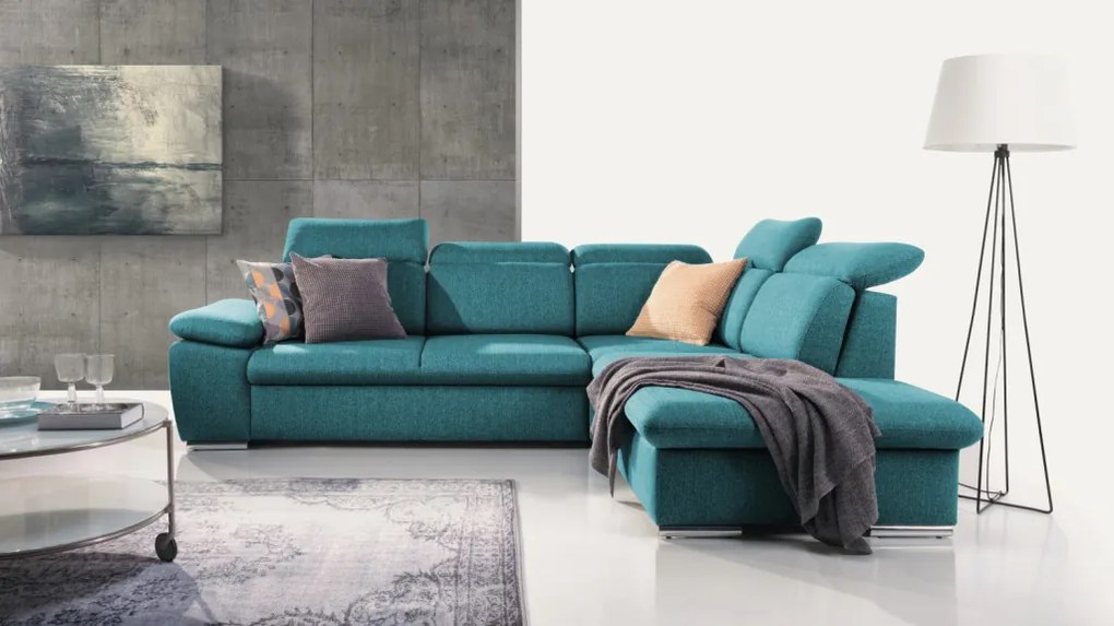 Rohová sedačka Aldon, petrolejová štruktúrovaná látka, pravý roh