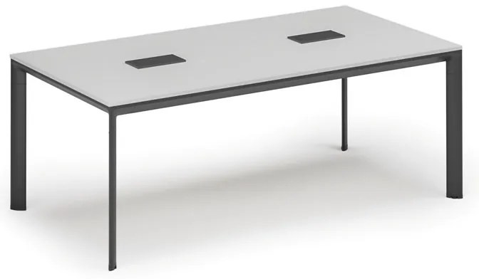 Rokovací stôl PRIMO INVITATION, 200x100 cm, biela + 2x stolná zásuvka TYP I, čierna