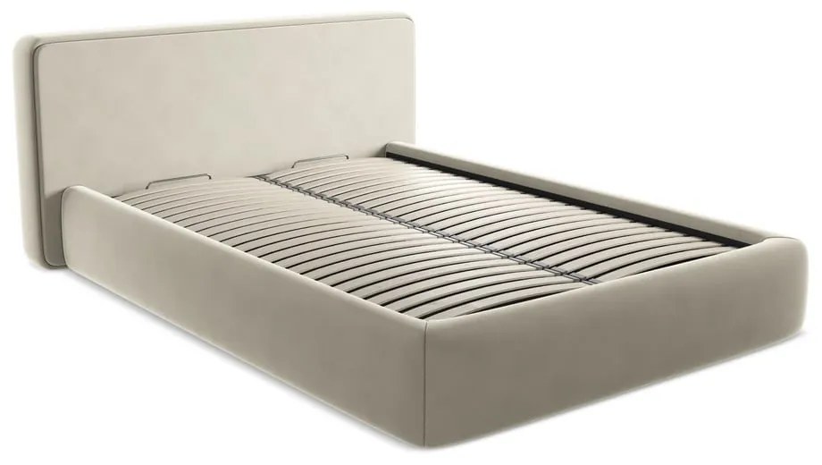 Krémovobiela čalúnená dvojlôžková posteľ s úložným priestorom s roštom 140x200 cm Kiana – Makamii