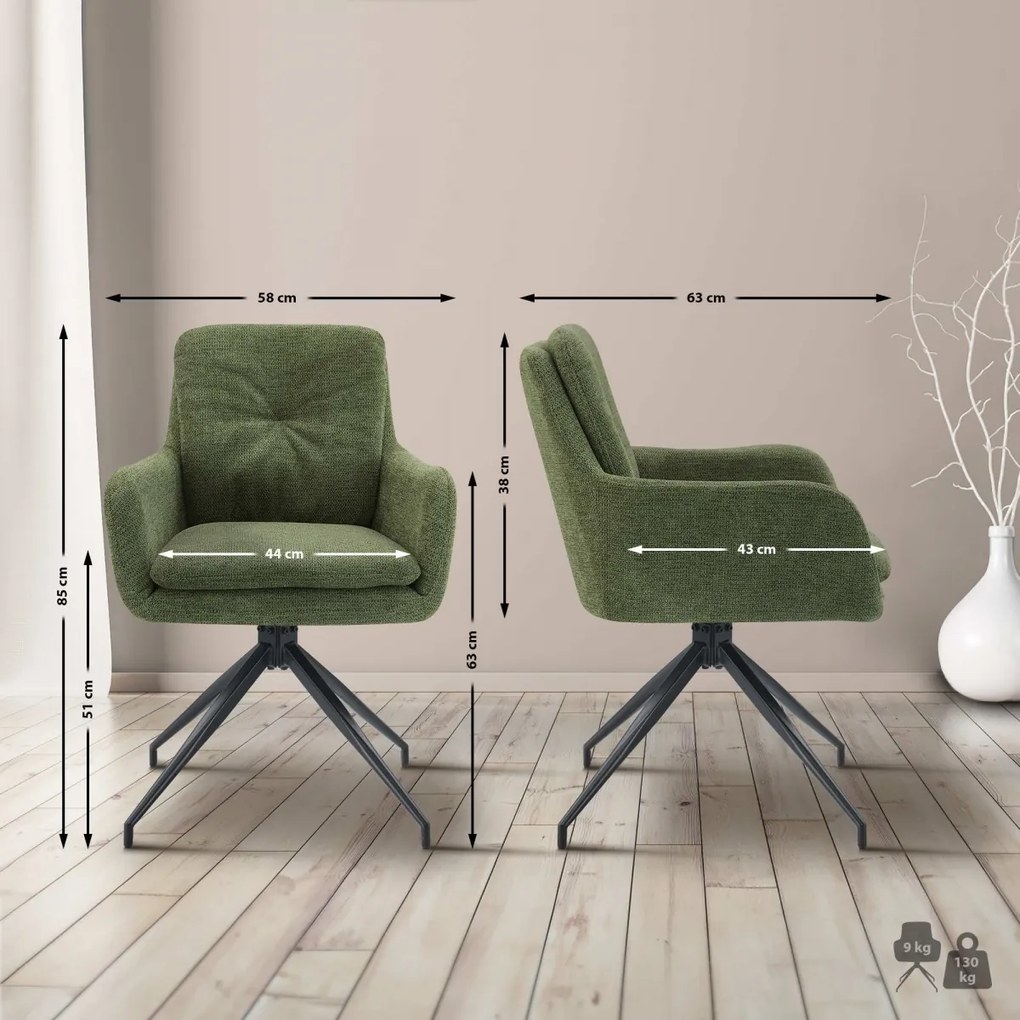 Jedálenská stolička Pickett - látka - zelená