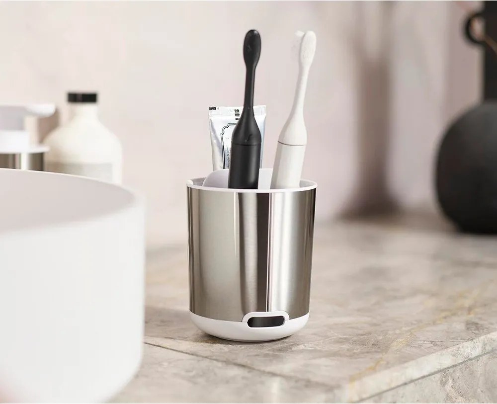 Téglik na zubné kefky z nehrdzavejúcej ocele v striebornej farbe Duo Steel – Joseph Joseph