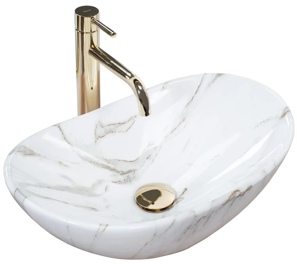 Rea Royal Mini, umývadlo na dosku 480x305x145 mm, imitácia kameňa Aiax Shiny, REA-U5063