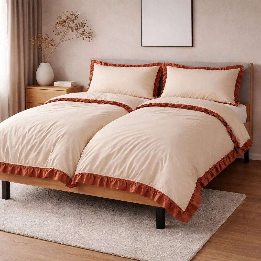 Obliečky bavlnené s Volánikom béžové 200x140cm+90x70cm TiaHome