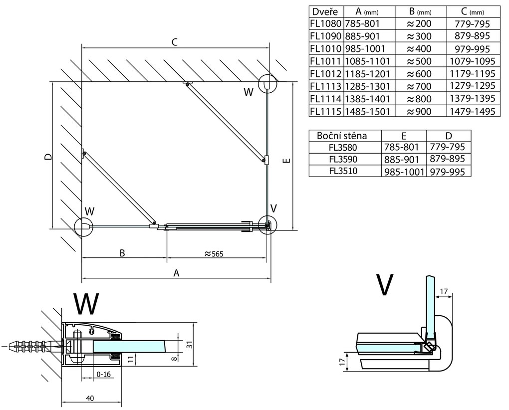Polysan Polysan, FORTIS LINE obdĺžniková sprchová zástena 800x1000 mm, L varianta, FL1080LFL3510