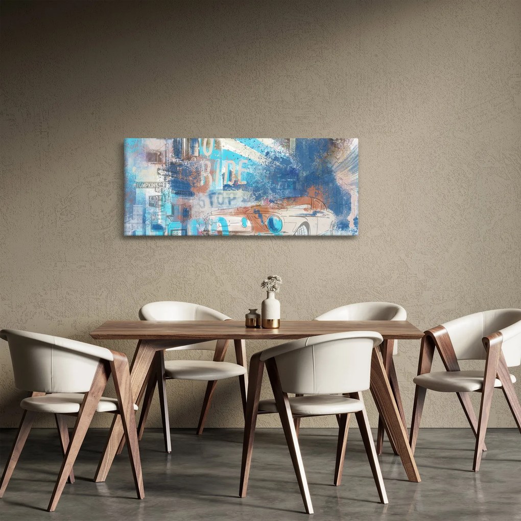 Obraz - Zrodený na jazdu, modré tóny (120x50 cm)