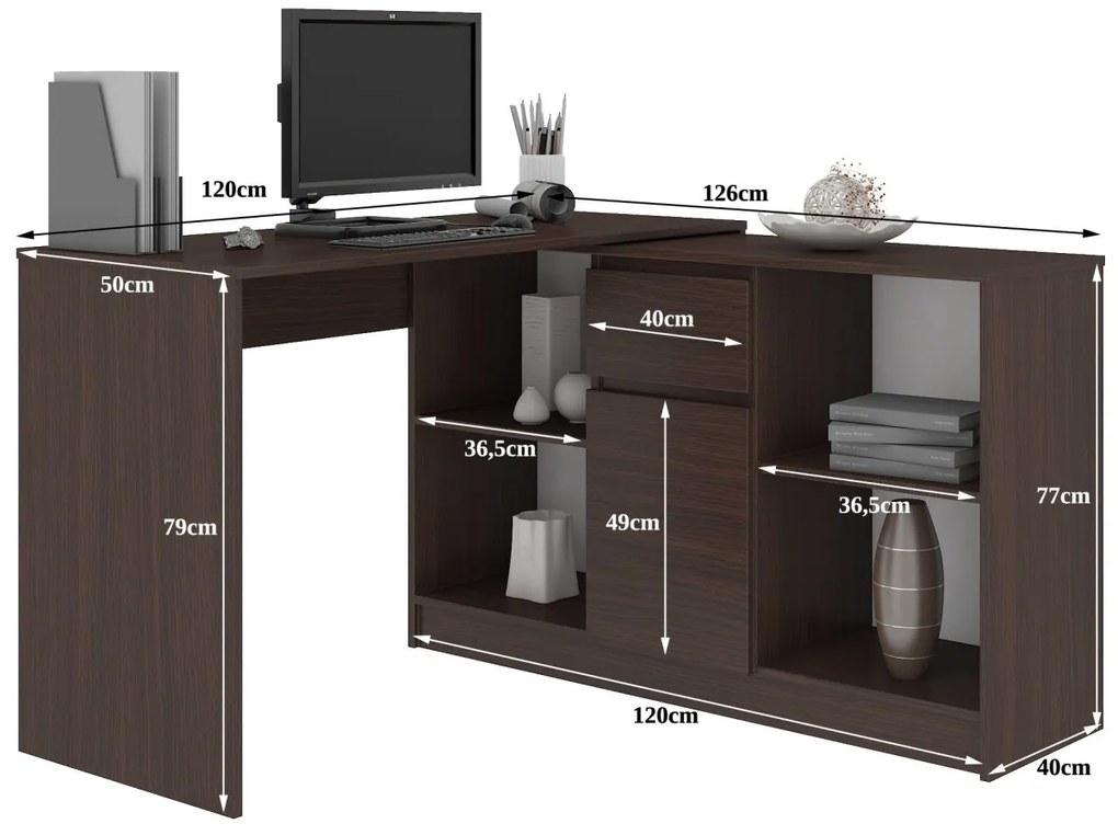 Rohový psací stůl B-17 s komodou wenge