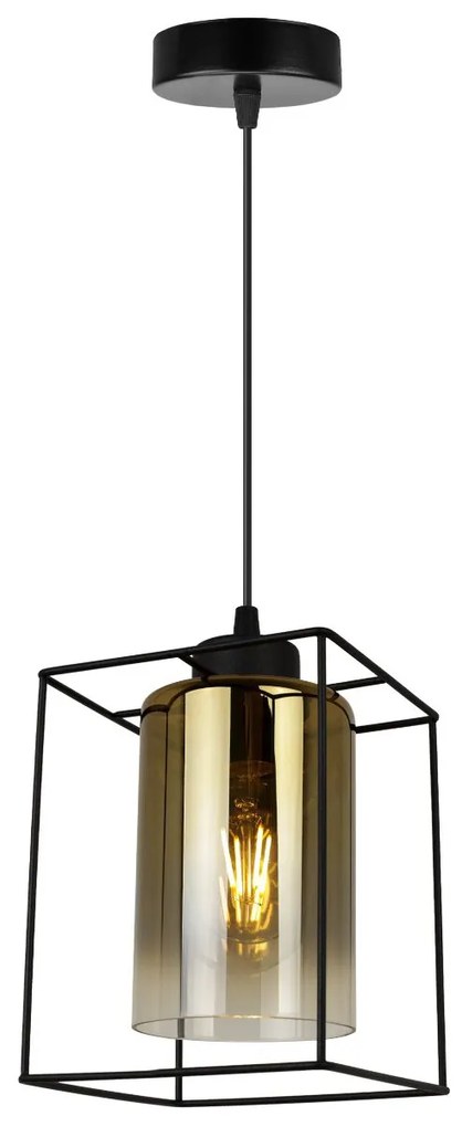 Závesné svietidlo Hella Cage, 1x zlaté sklenené tienidlo v kovovom ráme