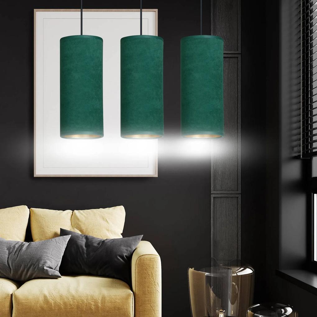Závesná lampa Joni textil 3-pl, dlhá, zelená-zlatá