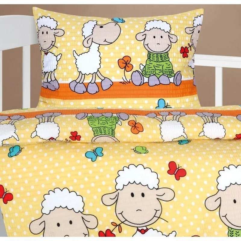 Bellatex Detská krepová posteľná bielizeň AgataOvečka žltá 90 x 135 cm, 45 x 60 cm