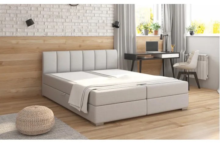 Manželská posteľ Boxspring 180 cm Rhoni (svetlosivá) (s roštom, matracom a úl. priestorom). Vlastná spoľahlivá doprava až k Vám domov. 809435