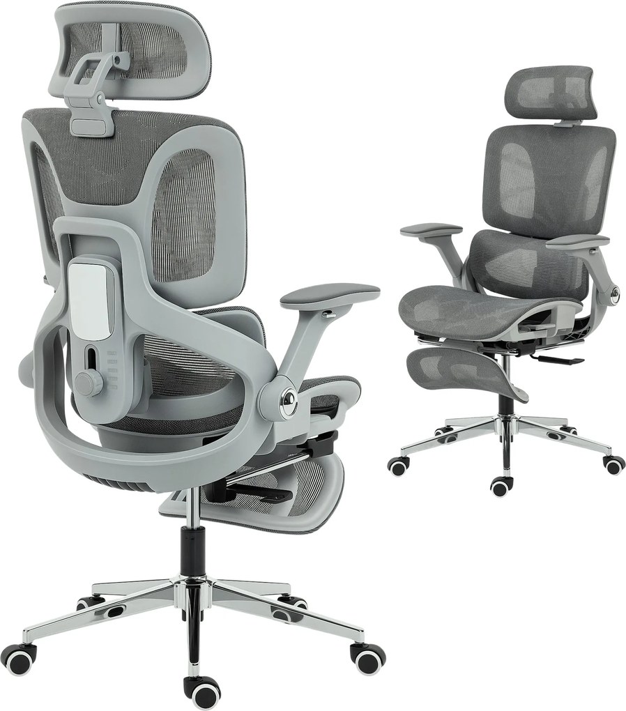 HOMCOM ergonomická kancelárska stolička s mesh sieťovinou – 4D područky, nastaviteľná opierka hlavy a hĺbka sedadla, bedrová opora, sklopenie 135° s o
