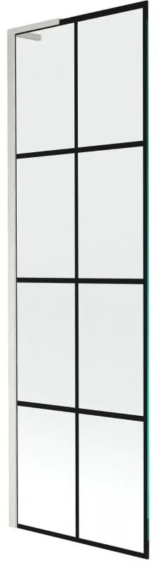 Mexen Next L, 1-krídlová vaňová zástena 60 x 150 cm, 6mm číre sklo-čierny vzor, 6mm číre sklo, profil brúsená oceľ, 895-060-000-03-77-97