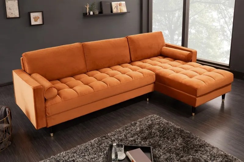 Rohová pohovka Cozy Velvet II 260cm hrdzavo hnedá zamat