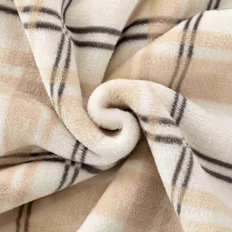 Baránková mikinová deka s rukávmi a kapucňou PLAID, krémová