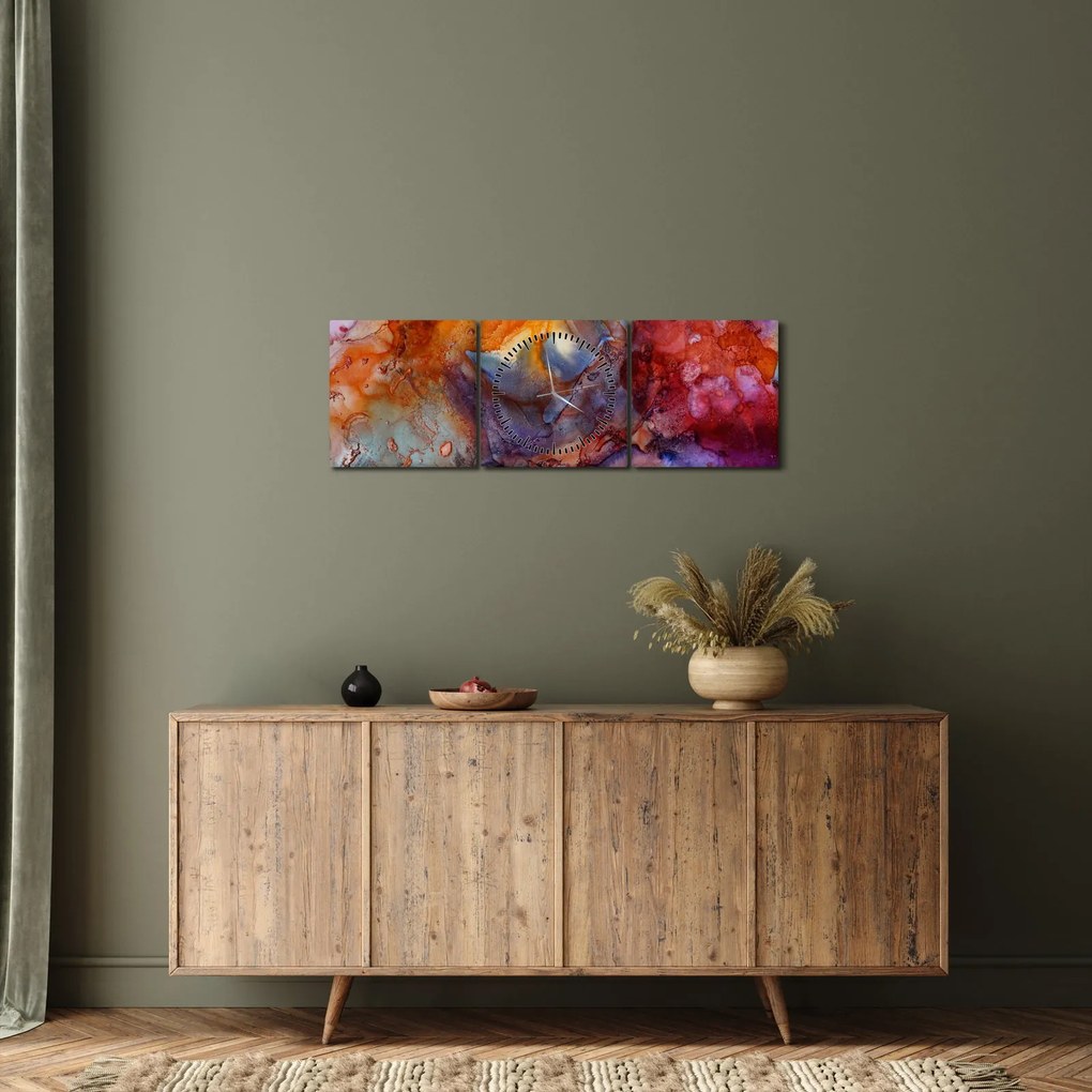 Obraz - Abstraktné atramentové umenie (s hodinami) (90x30 cm)