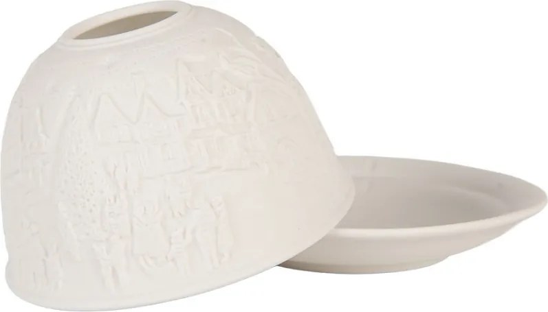 Biely porcelánový svietnik na čajovú sviečku s domčekmi Paollo - Ø 12*8 cm