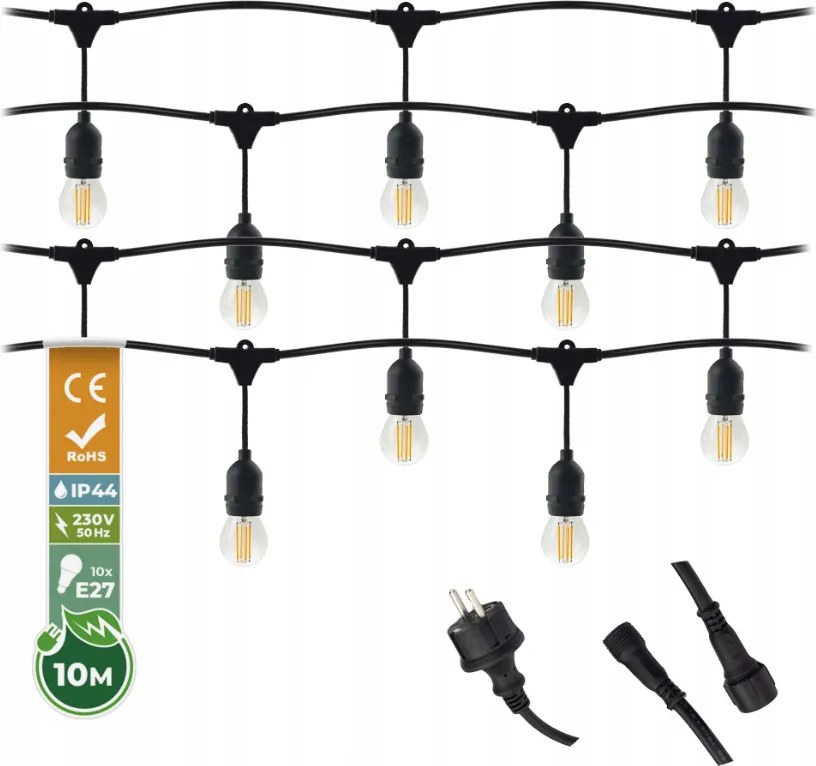 ZÁHRADNÁ SVETELNÁ REŤAZ 10m 10xE27 Sada s LED žiarovkami IP44