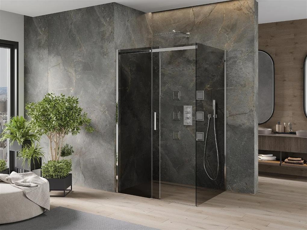Mexen Omega, sprchovací kút s posuvnými dverami 120 (dvere) x 90 (stena) cm, 8mm sklo, chrómový profil-šedé sklo, 825-120-090-01-40