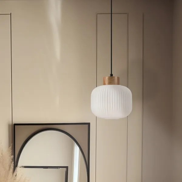 Luster na lanku HARMONY 1xE27/15W/230V pr. 20 cm biela/dub